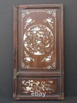Antique Panel Carved Wooden Chinese, Inlay Mother-of-Pearl