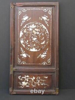 Antique Panel Carved Wooden Chinese, Inlay Mother-of-Pearl