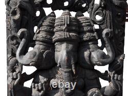 Antique Panel Wood Carved Statue Hindu Ganesha 210 cm-82 Nepal India