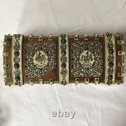 Antique Persian Middle Eastern Wood Box Decorated Hand Carved Bovine Bone Panels