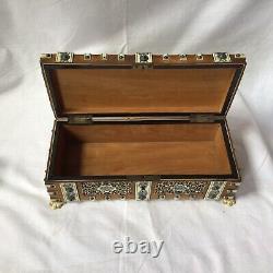 Antique Persian Middle Eastern Wood Box Decorated Hand Carved Bovine Bone Panels