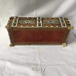 Antique Persian Middle Eastern Wood Box Decorated Hand Carved Bovine Bone Panels