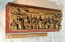Antique Qing Dynasty Chinese Hand Carved Gilt Wood Panel 7 Men Gold Gilt 15