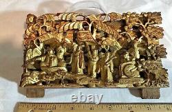 Antique Qing Dynasty Chinese Hand Carved Gilt Wood Panel 7 Men Gold Gilt 7