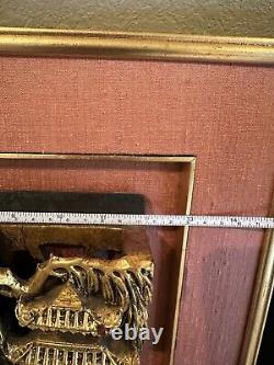 Antique Qing Dynasty Intricate Wooden Carved Panel Battle Scene- Framed