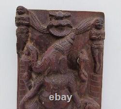 Antique Rare Old Hand Carved Wood Hindu God Ganesha Standing Figure Plaque Panel
