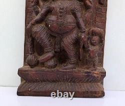 Antique Rare Old Hand Carved Wood Hindu God Ganesha Standing Figure Plaque Panel