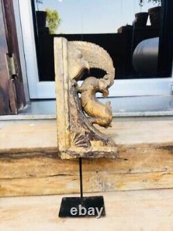 Antique Rare Wood Fine Hand Carved Wild Animal Figure Rare Panel