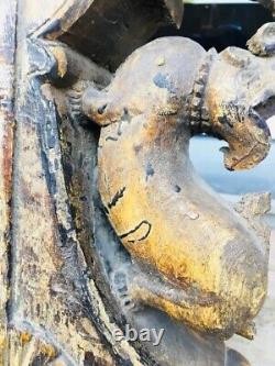 Antique Rare Wood Fine Hand Carved Wild Animal Figure Rare Panel