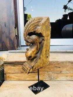 Antique Rare Wood Fine Hand Carved Wild Animal Figure Rare Panel