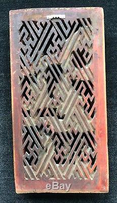 Antique Red Lacquer & Gilt CHINESE CARVED PANEL Figural Scene