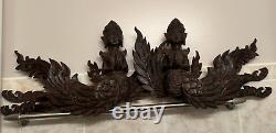 Antique Set of 2 Burmese Carved Wood WALL Panel Temple Kinnara God Myanmar Burma