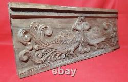 Antique Solid Wooden Peacock Wall Panel Vintage Peafowl Window Plaque Rare 19