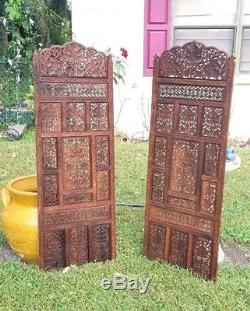 Antique Teak Wood Carved Panels 48 x 16 Leafs and Grapes with removable top