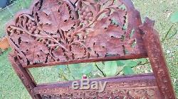 Antique Teak Wood Carved Panels 48 x 16 Leafs and Grapes with removable top