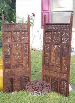 Antique Teak Wood Carved Panels 48 x 16 Leafs and Grapes with removable top