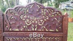 Antique Teak Wood Carved Panels 48 x 16 Leafs and Grapes with removable top