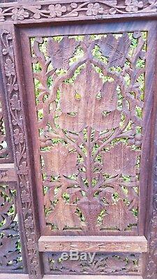 Antique Teak Wood Carved Panels 48 x 16 Leafs and Grapes with removable top