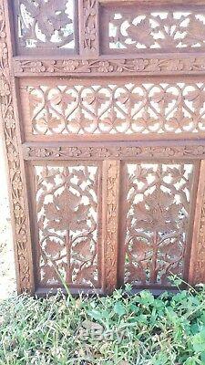 Antique Teak Wood Carved Panels 48 x 16 Leafs and Grapes with removable top