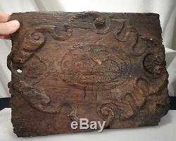 Antique Very Old Carved Wood Panel with Coat of Arms 56168
