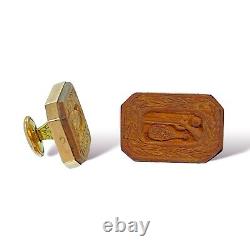 Antique Victorian 14k Yellow Gold & Carved Wood Panel Sports Themed Cufflinks