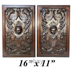 Antique Victorian Carved 16x11 Furniture or Cabinet Door Panel PAIR, Mascarons