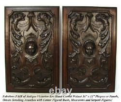 Antique Victorian Carved 16x11 Furniture or Cabinet Door Panel PAIR, Mascarons