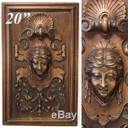 Antique Victorian Carved Wood 20.5 Furniture or Cabinet Panel, Plaque, Figural