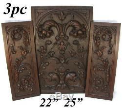 Antique Victorian Carved Wood 3pc 25 & 22 Cabinet Panel Set, Neo-Renaissance