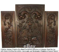 Antique Victorian Carved Wood 3pc 25 & 22 Cabinet Panel Set, Neo-Renaissance