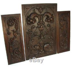 Antique Victorian Carved Wood 3pc 25 & 22 Cabinet Panel Set, Neo-Renaissance