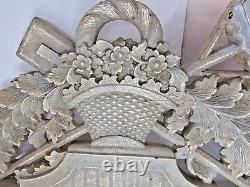 Antique Victorian Carved Wood Architectural Panel- Flower Basket Garden Hoe 28