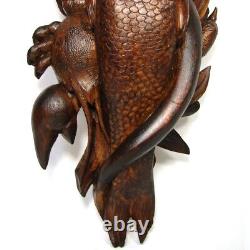 Antique Victorian to Edwardian Era Black Forest Style Carved 18.5 Plaque, Fish