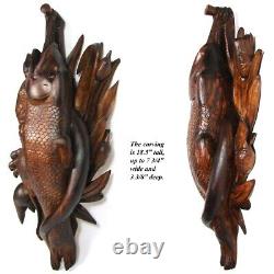 Antique Victorian to Edwardian Era Black Forest Style Carved 18.5 Plaque, Fish