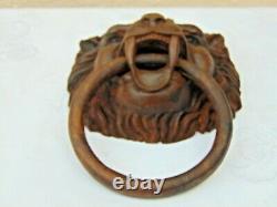 Antique Vintage Carved Wood Lion Head & Ring Furniture/ Panel / Wall Decoration