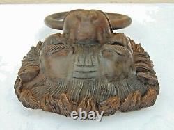 Antique Vintage Carved Wood Lion Head & Ring Furniture/ Panel / Wall Decoration