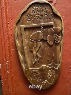 Antique Vintage Wood Carved Panel Folk Art Torture Memento Mori BDSM Oddities