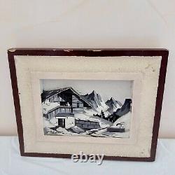 Antique White & Black Carved Wood Wall Plaque Wooden Relief Panel Rural Scene 9