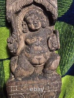 Antique Wood Carved Buddha Panel Art Ornate