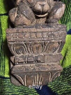 Antique Wood Carved Buddha Panel Art Ornate