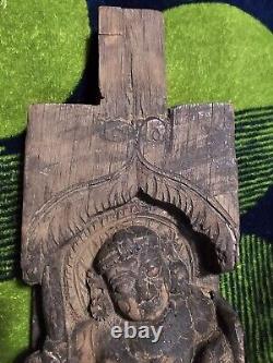 Antique Wood Carved Buddha Panel Art Ornate