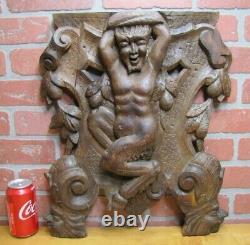 Antique Wood Carved Faun Beast Devil Monster Archictural Hardware Element