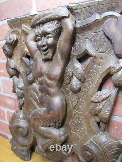 Antique Wood Carved Faun Beast Devil Monster Archictural Hardware Element