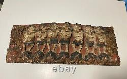 Antique Wood Carved Panel Seven Gods Hand Painted