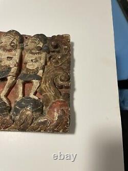 Antique Wood Carved Panel Seven Gods Hand Painted