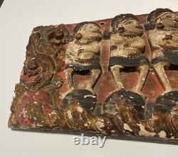 Antique Wood Carved Panel Seven Gods Hand Painted