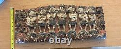 Antique Wood Carved Panel Seven Gods Hand Painted