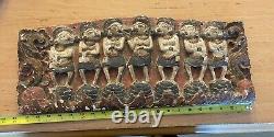 Antique Wood Carved Panel Seven Gods Hand Painted