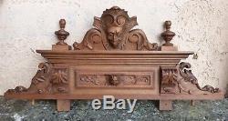 Antique Wood Carved Walnut Pediment Corniche Crest Molding French Finial Panel