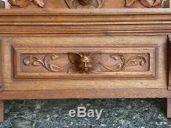 Antique Wood Carved Walnut Pediment Corniche Crest Molding French Finial Panel